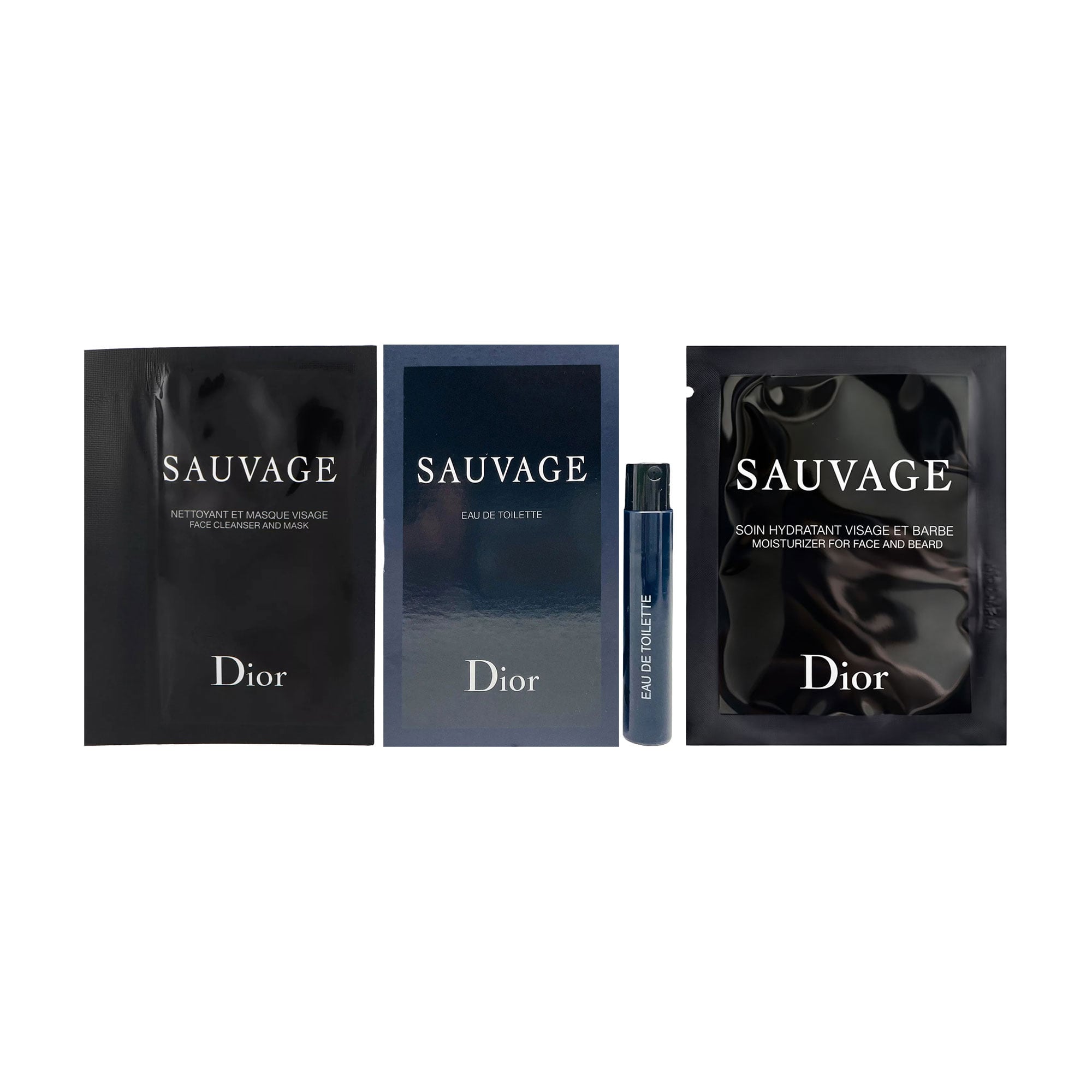 Парфумований набір чоловічий Dior Sauvage (туалетна вода, 1 мл + очищувальний засіб та маска для обличчя, 5 мл + крем для обличчя та бороди, 2 мл)